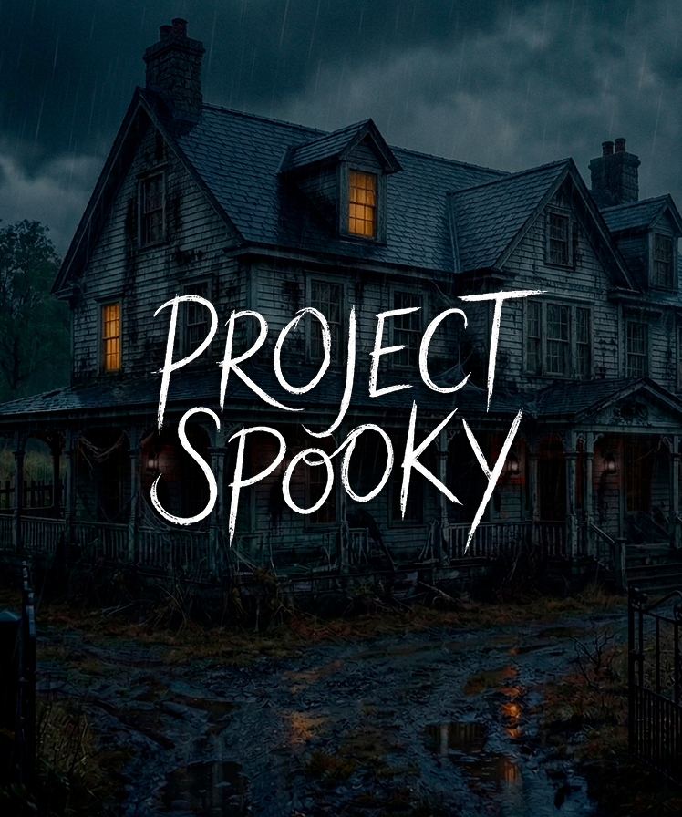 Project Spooky key art showing a house in the rain